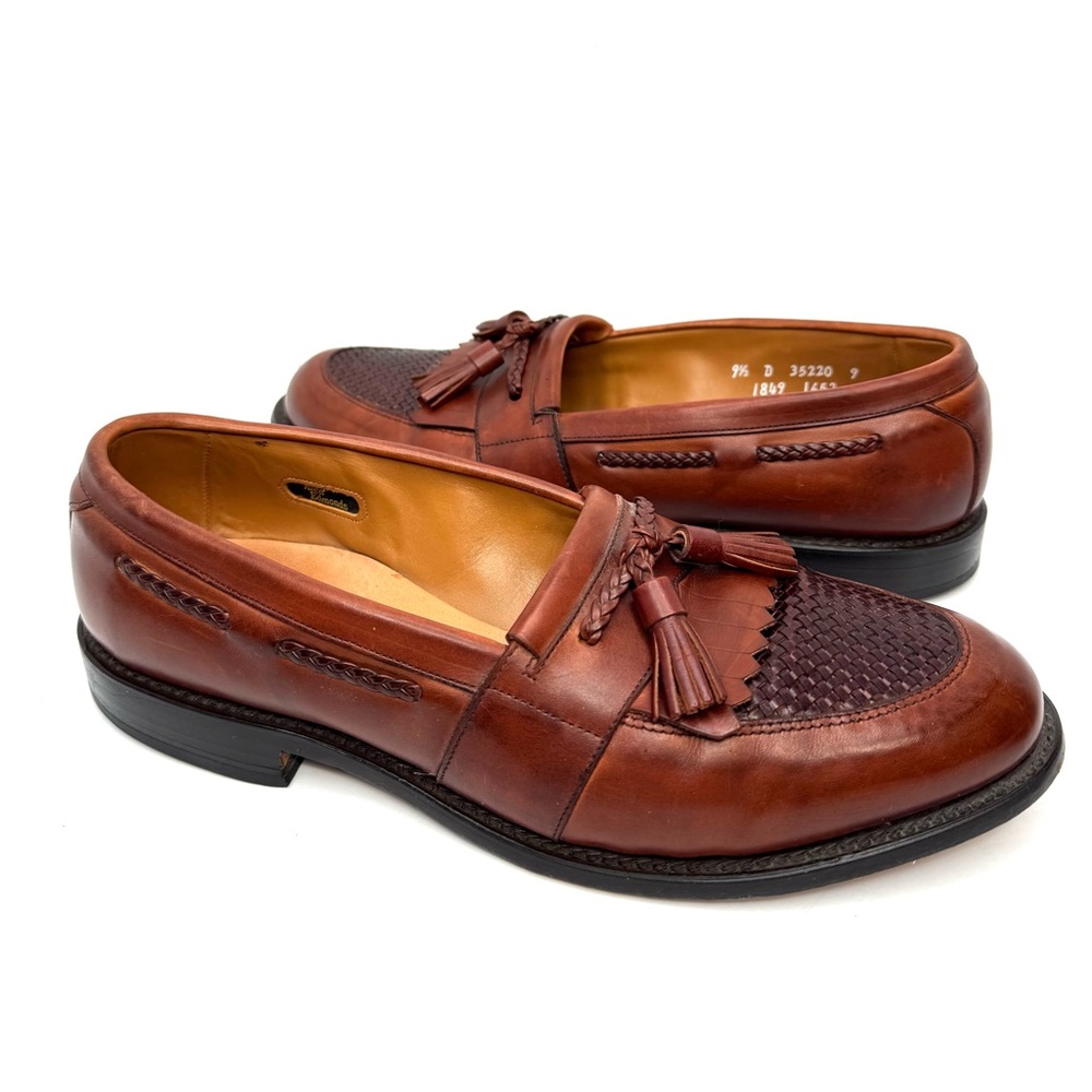 Allen Edmonds Cody 1849 Brown Leather Woven Tassel Apron Toe Loafers Men's 9.5